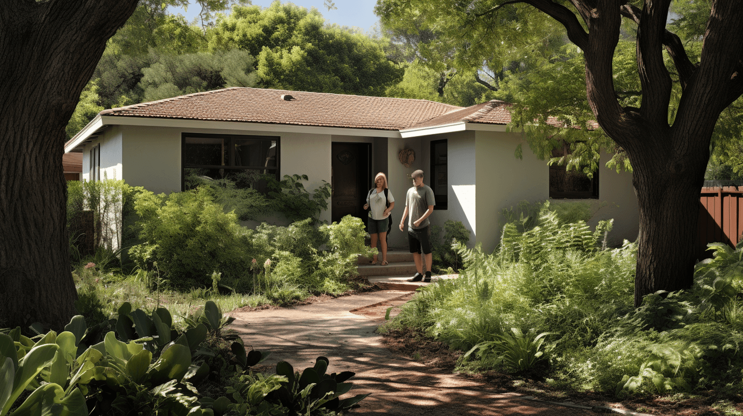 Illustration of homeowners evaluating insurance policies