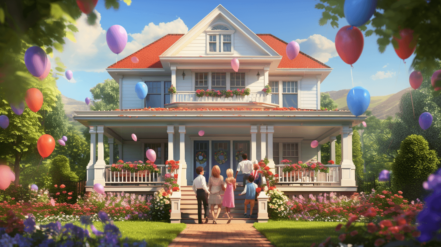 A family celebrating their new home