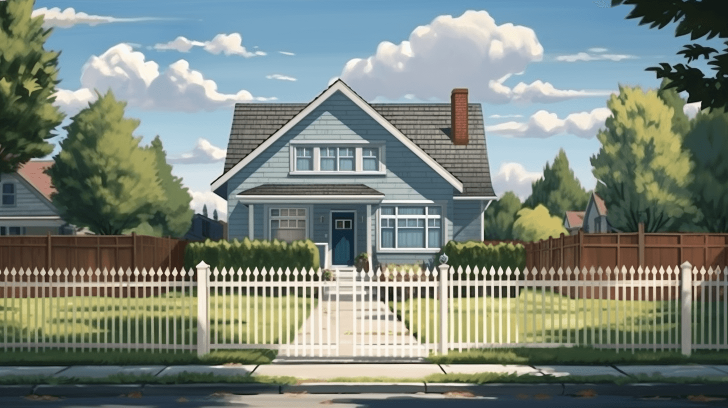 Charming modern suburban home enclosed by a classic white picket fence
