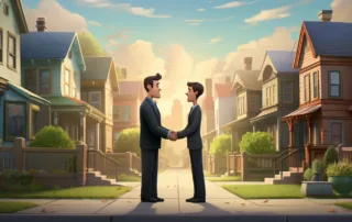Professional real estate agents sealing a deal with a handshake