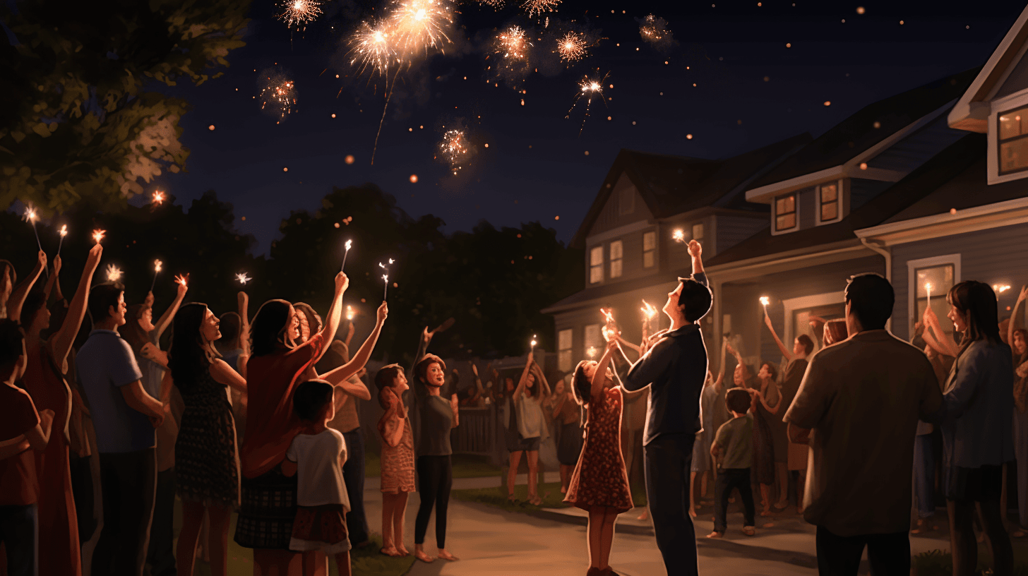 Image of a family in front of their new home