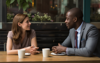 "young professional explaining insurance policy details to a client"