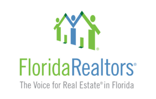 An image of the florida realtors logo consisting of geometric shapes representing three figures holding up a roof.