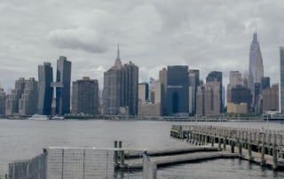 Image of new york city skyline with waterfront pier and iconic skyscrapers