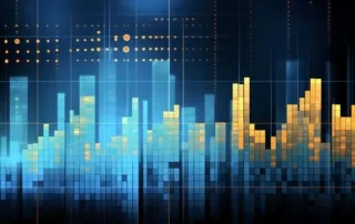 Abstract data representation with bar graph and grid overlay