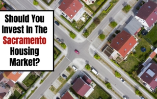 Aerial view of a suburban neighborhood intersection in sacramento, highlighting residential living.