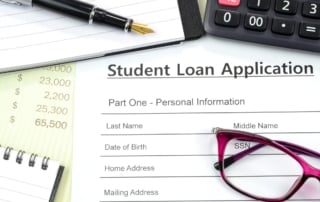 Image of a student loan application form with financial tools