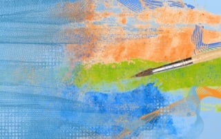 Abstract artistic composition with paint and brush symbolizing forward-thinking in banking.