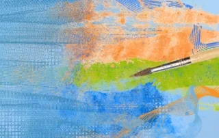 Abstract artistic composition with paint and brush symbolizing forward-thinking in banking.
