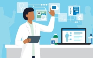 Illustration depicting a doctor using digital tools in a healthcare setting