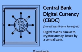 A secure vault door with a bitcoin-like symbol and network nodes representing cbdc