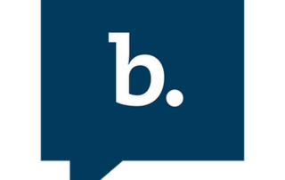 Logo of a dark blue speech bubble with the letter "b" for business. Com