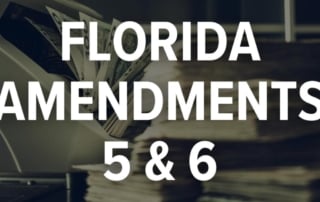 Image depicting a cash counting machine and stacks of money with the text "florida amendments 5 & 6"