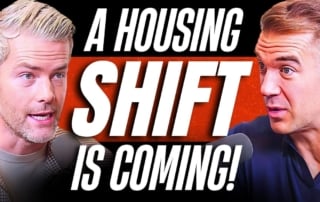 Two men discussing on microphones with text 'a housing shift is coming! '