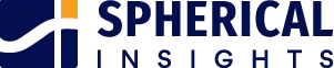 Logo for spherical insights featuring bold dark blue text and dynamic graphic elements