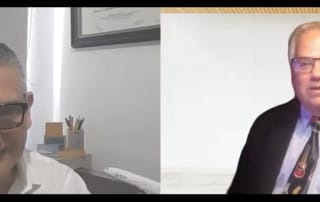 Two men discussing glaucoma training in an online meeting