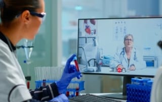 Healthcare professional on a video call for telehealth consultation