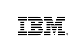 Ibm logo featuring bold black letters with horizontal stripes