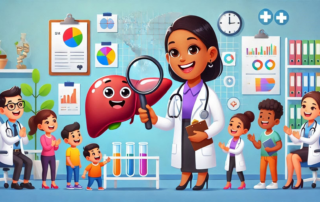 Cartoon illustration of liver cancer diagnosis advancements