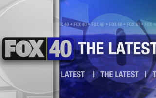 Fox 40 graphic split-screen with logo and 'the latest' text