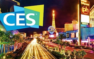 Vibrant depiction of las vegas cityscape with ces logo