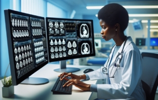 Doctor using ai for examining diagnostic medical scans