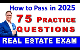 Real estate exam preparation graphic with text