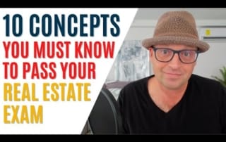 Thumbnail for real estate exam preparation guide featuring key concepts and a friendly tutor image.