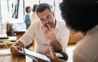 Focused and thoughtful discussion in a business setting