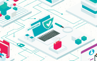 Isometric illustration of blockchain and data verification