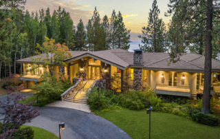 A luxurious single-story forest house with modern and rustic architecture