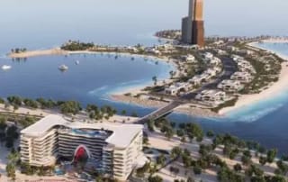 Modern upscale coastal development with unique architectural design and beachside amenities
