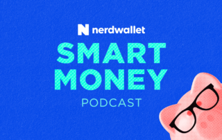 A vibrant promotional graphic for the smart money podcast featuring text and a piggy bank