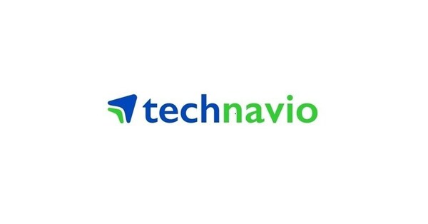 Logo of Technavio with green and blue design and text on a white background