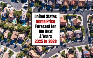 Aerial view of a u. S. Suburb with highlighted home price forecast text