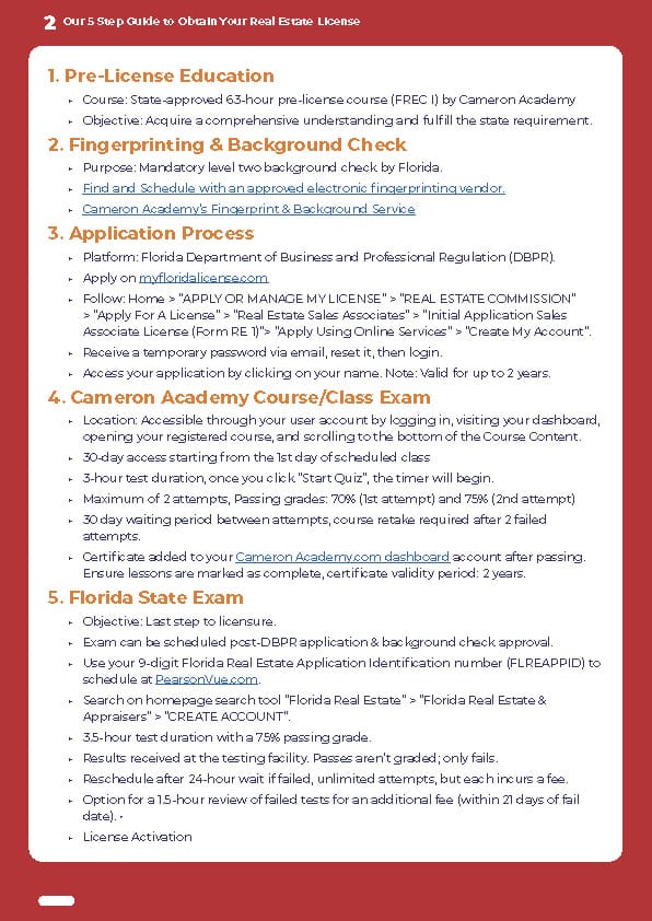 Detailed florida real estate licensing requirements - page 2