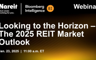 Promotional graphic for a 2025 reit market outlook webinar by bloomberg and nareit