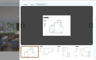 Screenshot of the hollingsworth property floor plan gallery on rentcafe, showcasing various studio apartment layouts.