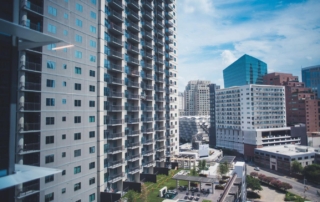 Urban cityscape with high-rise and modern residential buildings