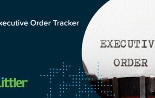Executive order tracker illustration with littler logo and typewritten text