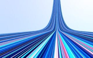 Image of an abstract design with blue, pink, and purple curved lines converging to the center, suggesting themes of technology and connectivity.