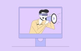 Digital illustration of person with vr goggles and megaphone