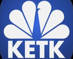 Ketk logo with peacock and bold text on blue background