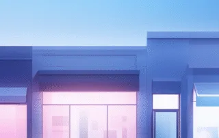 An artistic depiction of a modern storefront row