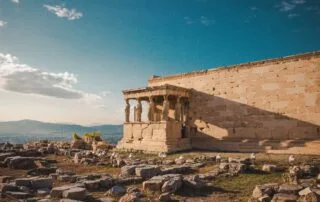 Close-up view of the erechtheion temple with caryatids