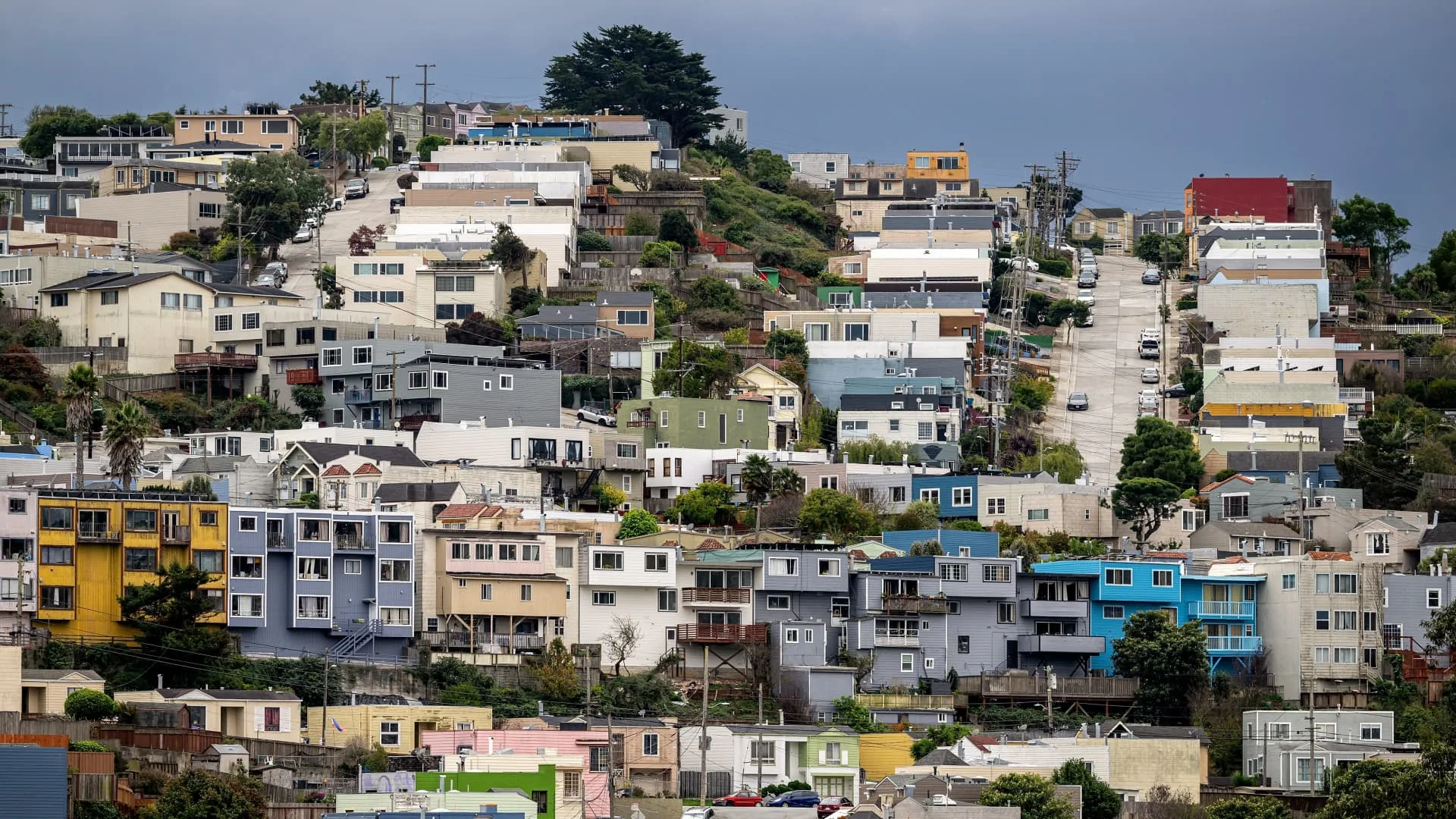 Colorful hillside neighborhood homes