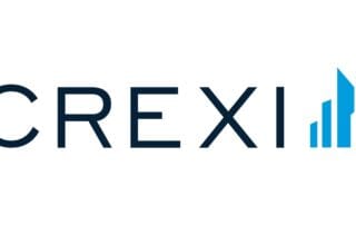 Crexi logo with stylized blue building bars on the right