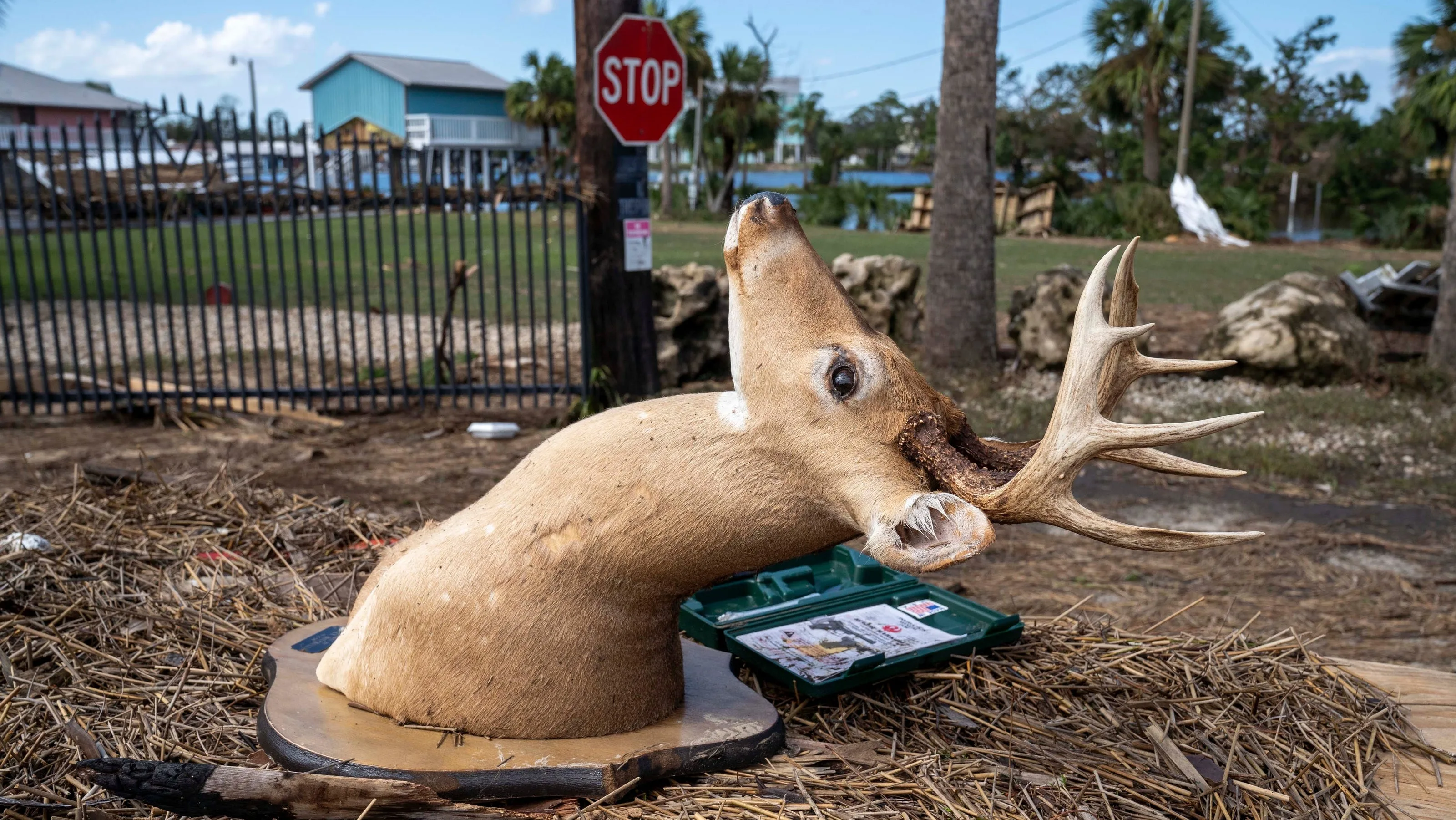 Storm debris in coastal florida neighborhood