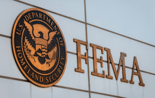 Fema sign and u. S. Department of homeland security seal on building exterior