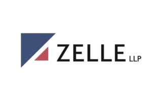 Zelle llp logo with blue and red geometric icon on white background